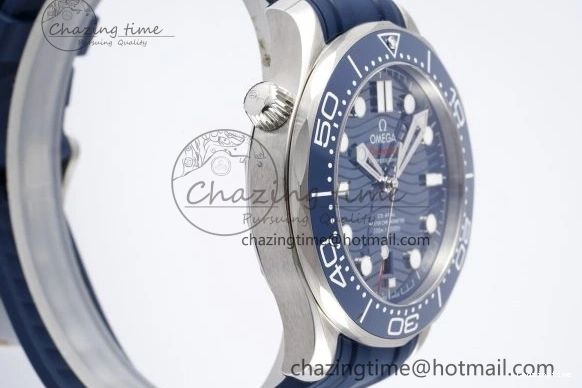 0417 Fashionable Seamaster Diver 300M ZF 1:1 Best Edition Blue Ceramic Blue Dial on Blue Rubber Strap A 7822